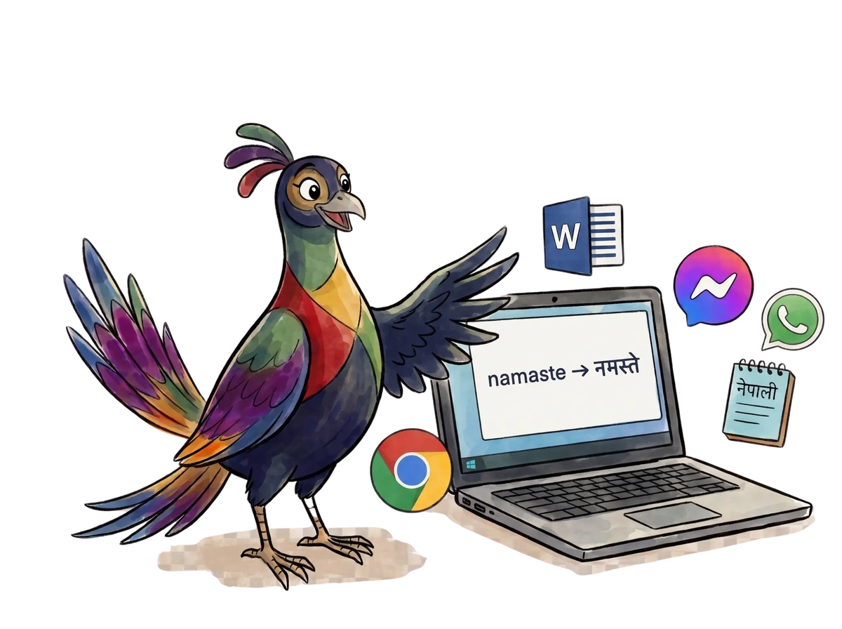 डाँफेसँग कम्प्युटर, Windows, Word, Chrome, Messenger र WhatsApp मा नेपाली लेख्ने खुला लिपि